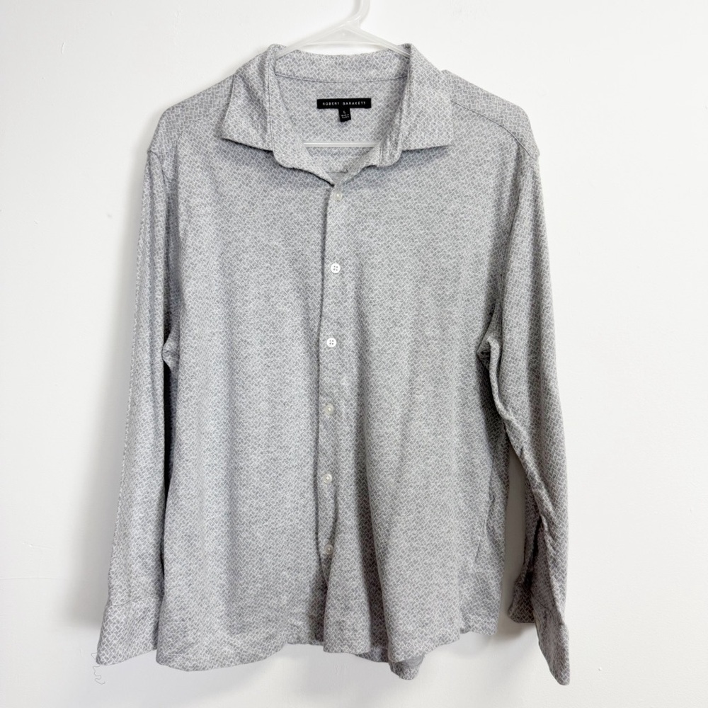 Robert Barakett Shirt Mens Large Gray Button Up Long Sleeve Patterned Cotton